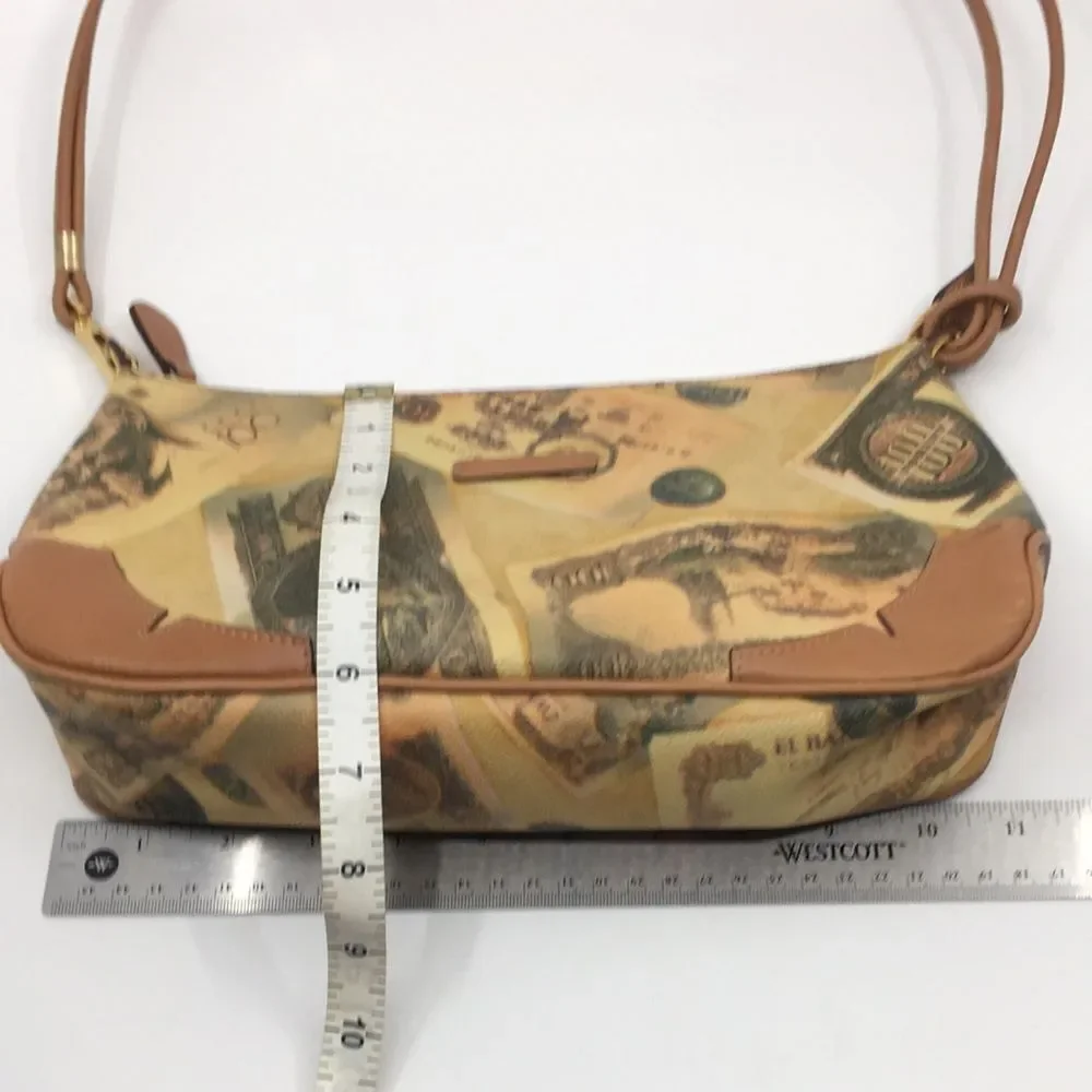 Roccobarocco Italian Coated Canvas Y2K bag with currency print